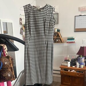 Calvin Klein Black and White Houndstooth Midi Dress